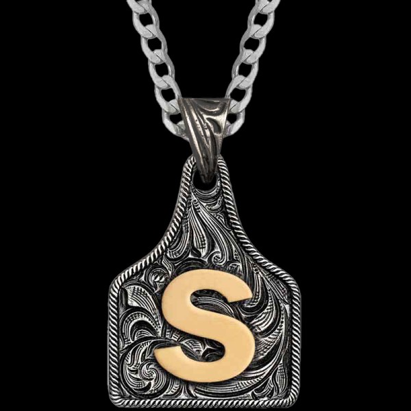 Medium Initial Cow Tag Necklace 